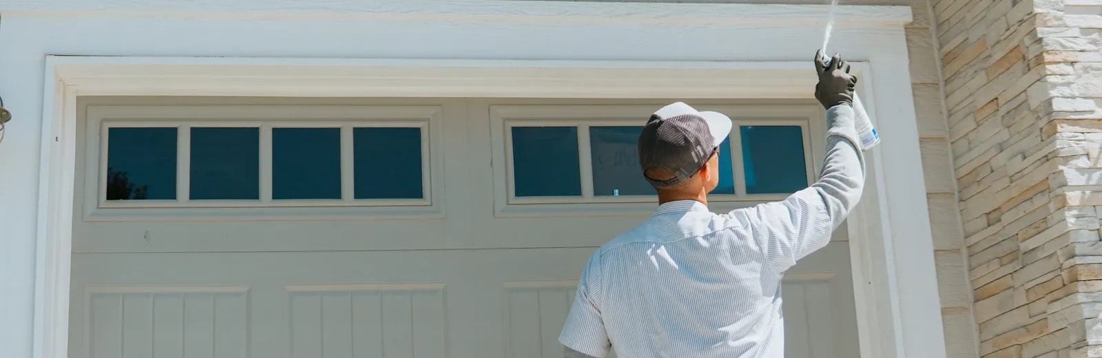 spraying wasp nest on house