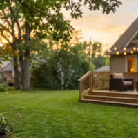 mosquitoes in a yard with the sun setting