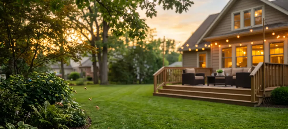 mosquitoes in a yard with the sun setting