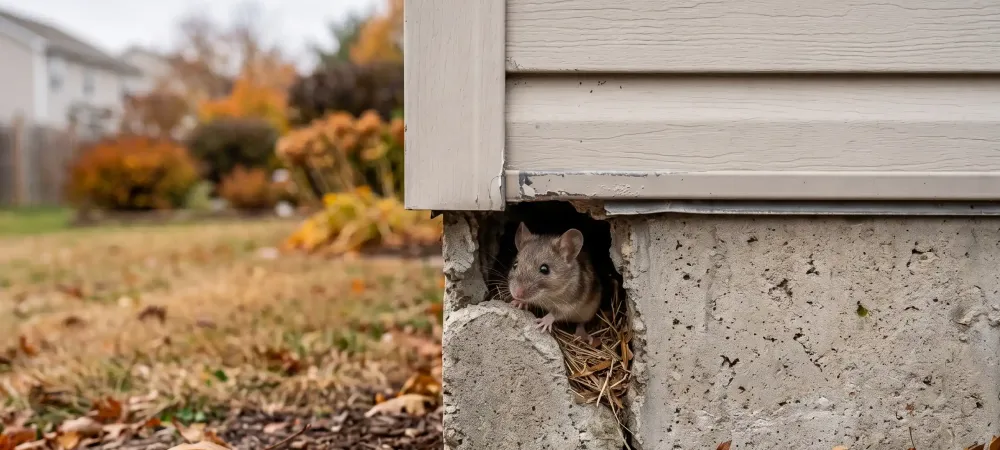 mouse peaking out of corner of a home